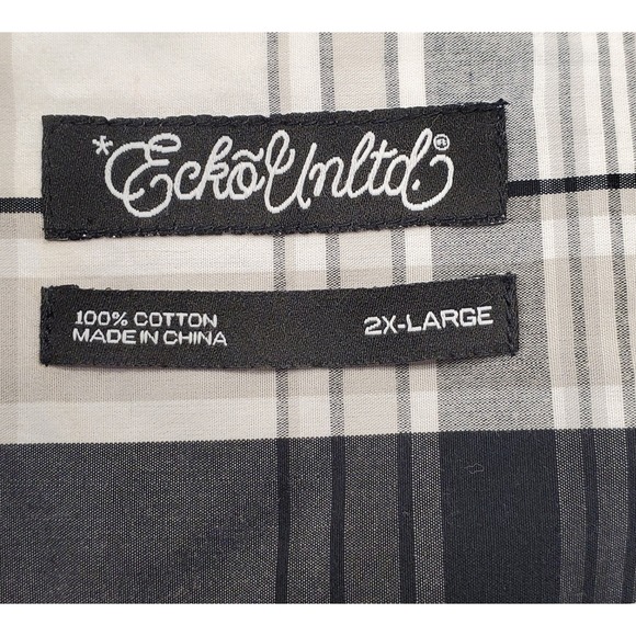 Ecko Unltd Mens 2X Large Plaid Short Sleeve Button Up Shirt Black White Gray - Picture 5 of 7